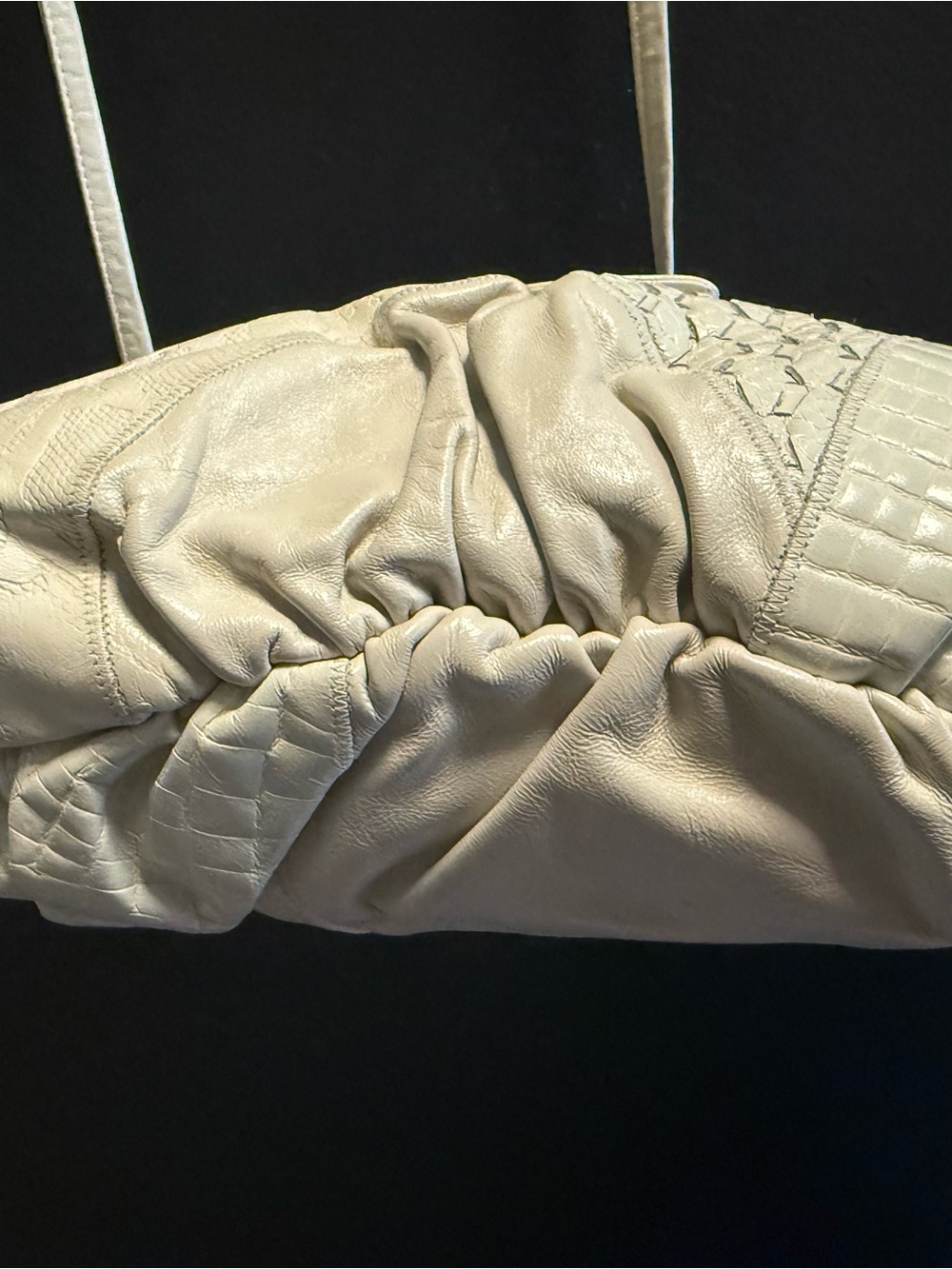 SHARIF Leather Cream Ivory Quilted Patchwork 1980 Shoulder Bag Quiet Luxury VTG - Picture 7 of 15
